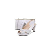 QUEEN HELENA Sandali Eleganti con Strass con Tacco Basso Donna S2817 (Scarpa con Pochette Argento, numeric_38)