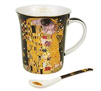 Queen Isabell Tazza Da Caffè di Porcellana 300 ML Grande con Cuchiaino Set Regalo Bacio di Gustav Klimt Elegate Dorato