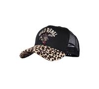 Queen Kerosin Berretto da camionista da donna, motivo leopardato, berretto da motociclista, pelliccia leopardata, ricamo frontale, cappellino in rete, 7 fori, Nero , Taglia unica