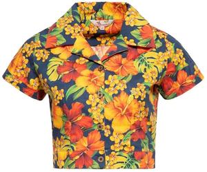 Queen Kerosin Donna Camicetta vintage Aop "Isola dei fiori" QKU45008 L Blu