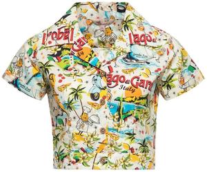 Queen Kerosin Donna Camicetta vintage Aop "Lago di Garda" QKU45007 S Bianco