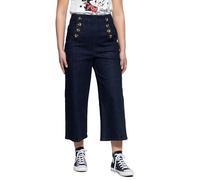 Queen Kerosin Jeans Capri da donna a 7/8, stile vintage, a vita alta, con bottoni, Blu scuro, 27W Kurz