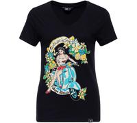 Queen Kerosin Vintage Love Maglietta da donna, nero-multicolore, taglia 4XL per donne