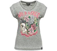 Queen Kerosin Wild & Free T-shirt da donna, grigio, taglia XS per donne