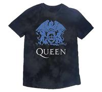 Rock Off officially licensed products Queen Kids T Shirt Blu Crest Band Logo Nuovo Ufficiale Nero Dye Wash Size Medium (7/8 Yrs)