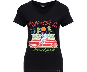 Queen Maglietta Kerosin Basic Donna Collo a V "Road To The Sun" QKU41019 L Nero