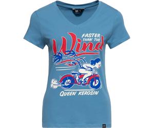 Queen Maglietta Kerosin Basic Donna Collo a V "Wind" QKU41018 M Blu