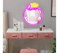 Queen Mirror Neon Sign con corona LED, luce decorativa da parete rosa, specchio rotondo in acrilico, 43 cm (20 pollici)