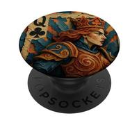 Queen of Club Warrior Armor Medieval Fantasy Lucky Poker PopSockets PopGrip Adesivo