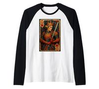 Queen of Heart Playing Card Paper Cut Lucky Poker Maglia con Maniche Raglan