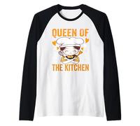 Queen Of The Kitchen Cute Chef Cooking Donne Ragazze Abbigliamento Maglia con Maniche Raglan