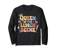 Queen of The Lunch Scene Groovy Cafeteria Worker Lunch Lady Maglia a Manica