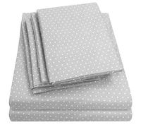 Queen Sheets Dot Grey - Set di 6 lenzuola Queen Collection 1500 Supreme in microfibra spazzolata con tasche profonde per letto queen size, 2 federe extra, ottimo rapporto qualità prezzo, regina, grigio a pois