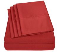 Queen Sheets Red - Set di 6 lenzuola per letto queen size, collezione 1500 Supreme, in microfibra spazzolata, con tasche profonde, 2 federe extra, colore: rosso samba