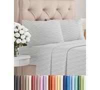Queen Size 4 Piece Sheet Set - Comfy Breathable & Cooling Sheets - Hotel Luxury Bed Sheets for Women & Men - Deep Pockets, Microfiber, Soft & Wrinkle Free Sheets - Grey Stripes Oeko-Tex Bed Sheet Set