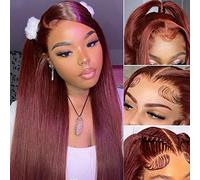 Queen Story Parrucca frontale in pizzo marrone rossastro da 61 cm, parrucca frontale in pizzo HD 13 x 4 HD, capelli umani pre-pizzicati con capelli di bambino, parrucche frontali in pizzo HD, per