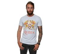 Queen Uomo Crest Logo Maglietta, Heather Grey, Large,Heather Grey