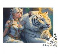 Queen with White Tiger 1000 Pezzi Fantasy Puzzle in Cartone Robusto Per Adulti E Bambini Sfida Divertente Bella Decorazione Perfetta Idea Regalo Per La Casa 38x26cm/1000pcs