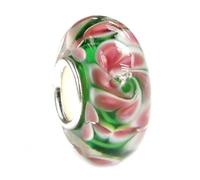 Queenberry Argento Sterling Fiore Rosa con Charm in Vetro Stile Europeo