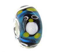 Queenberry Ciondolo a perlina di vetro a forma di pinguino, in argento Sterling, stile europeo