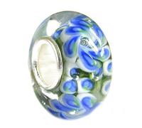 Queenberry in Argento Sterling Fiore di Vetro Verde Blu Lampwork Perline per Braccialettiuropei, 12.5 mm