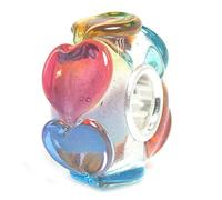 Queenberry - Perla in vetro Infinity Love Goes Round, colore: arcobaleno, a forma di cuore, in argento Sterling, per braccialetti charm europei