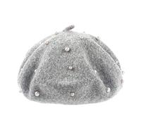Queenbox - Berretto in lana con perle per bambine e bambine, stile classico, per bambini di 3-7 anni, colore: grigio chiaro