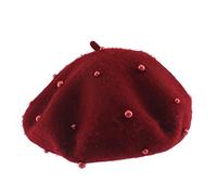 Queenbox - Berretto in lana perla, per bambina e bambina, stile classico francese, per bambini di 3-7 anni, colore: rosso vino
