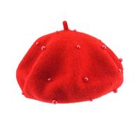 Queenbox - Berretto in lana perla, per bambina e bambina, stile classico francese, per bambini di 3-7 anni, colore: rosso