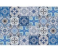 Queence, paraschizzi da cucina con motivo piastrelle in stile portoghese, per pareti della cucina, pannello composito in alluminio, protegge fornelli e lavandini