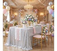 QueenDream 127 x 203 cm - Tovaglia glitterata con paillettes, colore: argento