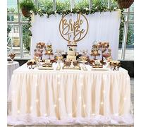QueenDream 6ft Ivory Tulle Table Skirt LED Tutu Table Clothes for Baby Shower Birthday Party Wedding Banquet Table Decorations
