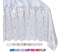 QueenDream Tovaglia rettangolare con paillettes, 90 x 156 cm, color argento, per matrimoni, feste di compleanno, decorazioni per interni ed esterni