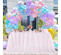 QueenDream Tovaglia rettangolare per feste, 228 x 332 cm, colore bianco iridescente, tovaglia sovrapposta per compleanno, addio al nubilato, decorazioni per matrimoni
