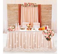 QueenDream Tulle Table Skirt 9ft Champagne Tutu Tablecloths Gonne da Tavolo, Tessuto