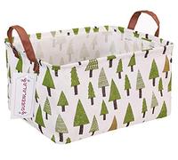 QUEENLALA Rectangular Laundry Hamper/Foldable Nursery Laundry Basket for Organizing/Storage Bin Baskets/Children Toy Office Bedroom/Toy Bin Closet Shelf Baskets（Rec-Green forest）