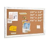 QUEENLINK Bacheca in sughero da parete, 91,4 x 61 cm, cornice in legno bianco rustico, bacheca da appendere per casa e ufficio, 10 puntine