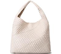 Queenoris Borsa da donna in tessuto alla moda con manico superiore, morbida borsa a tracolla estiva Hobo Tote Bag, Bianco crema.