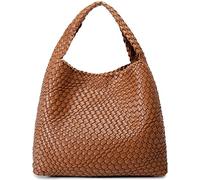 Queenoris, Borsa da donna in tessuto, alla moda, con manico superiore, morbida borsa a tracolla estiva, tote bag stile hobo, Marrone