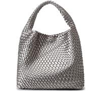 Queenoris Borsa da donna in tessuto, alla moda, con manico superiore, morbida borsa a tracolla estiva, tote bag stile hobo, Argento, 13" x 5.5" x 12"