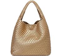 Queenoris, Borsa da donna in tessuto, alla moda, con manico superiore, morbida borsa a tracolla estiva, tote bag stile hobo, dorato