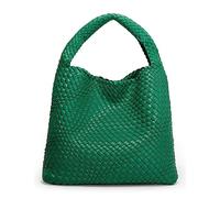 Queenoris Borsa da donna in tessuto, alla moda, con manico superiore, morbida borsa a tracolla estiva, tote bag stile hobo, Verde foresta
