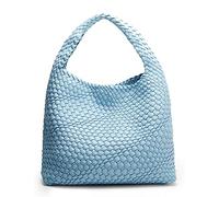 Queenoris Borsa da donna in tessuto, alla moda, con manico superiore, morbida borsa a tracolla estiva, tote bag stile hobo, Cielo blu