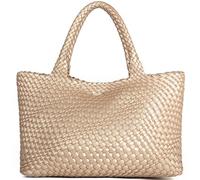 Queenoris - Borsa intrecciata da donna, alla moda, con manico superiore, borsa a mano e a spalla in ecopelle, grande, da viaggio, dorato, 13.7 * 6.2 * 11.4 inches