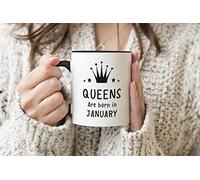 Queens Are Born In January Fun Birthday Logo Black Handle Mug Coffee Tea Mug 312ml Cup