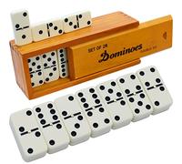 Queensell Domino Set Domino per Adulti - Domino Set per Giochi Classici da Tavolo - Domino Doppio 6 per Giochi Famiglia - Doppio Sei Domino Standard Set 28 Piastrelle con Cassa in Legno Marrone