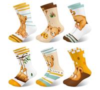 Queenshin 6 Paia Calzini Bambino Bambini Calze Ragazza Simpatico Modello di Orso dei Cartoni Animati Calzini Crew Traspirante Regalo 3-5 Anni Taglia 25-28