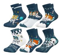 Queenshin 6 Paia di Calze Ragazzo Calzini Bambino con Tema Divertente Dell'astronauta Animale Morbido e Confortevole 3-12 Anni