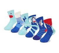 Queenshin 6 Paia di Calzini Pescecane per Ragazzi Calzini Antiscivolo Bambino Cotone Calze Running Ragazzi Resistente e Traspirante da 1 a 8 Anni
