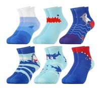 Queenshin 6 Paia di Calzini Pescecane per Ragazzi Calzini Antiscivolo Bambino Cotone Calze Running Ragazzi Resistente e Traspirante da 3 a 12 Anni